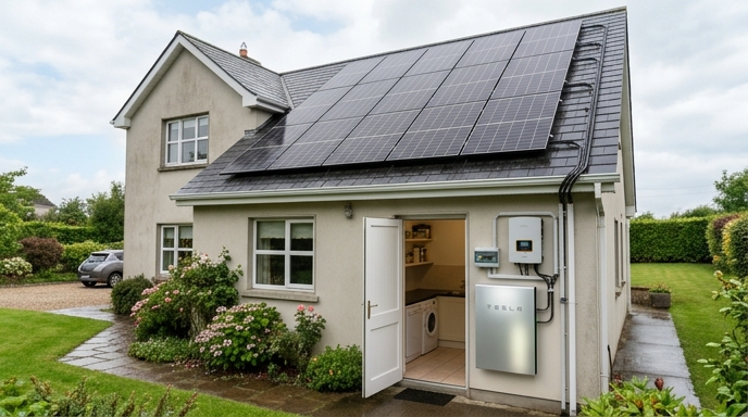 Solar installer inspecting roof suitability on an Irish residential property
