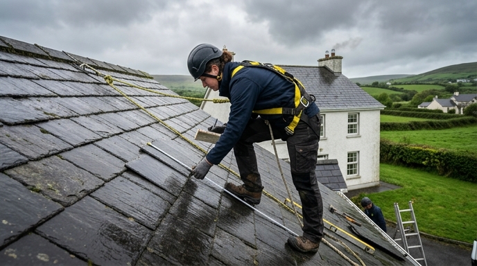 Irish homeowner reviewing SEAI solar panel grant paperwork at kitchen table