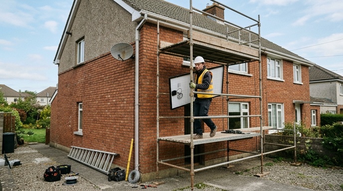 Solar panels installed on the slate roof of an Irish suburban home