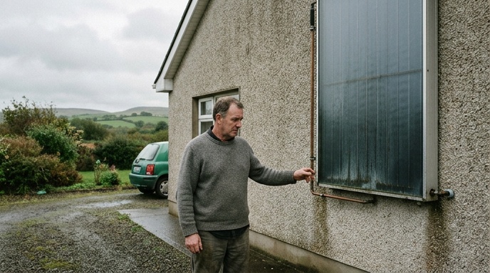 Hot water cylinder connected to a thermodynamic system in an Irish utility room