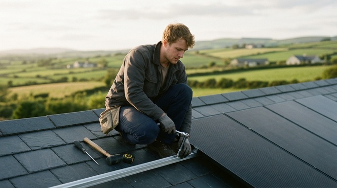 10kW Solar System Cost in Ireland: Price, Output and Savings 3 Homeowner checking a solar generation dashboard on a smartphone